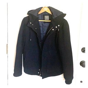 Men’s Gap Navy Wool Coat With Hood size M